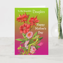 Tarjeta Hija / Feliz Día de la Madre - Floral y loro