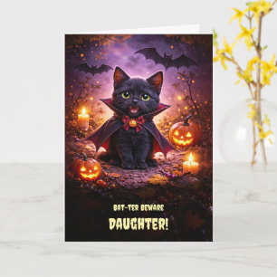 Tarjeta Hija Feliz Halloween Gatito Lindo Gato Vampiro 