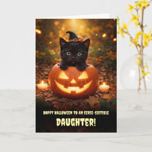Tarjeta Hija Feliz Halloween Gatito Negro Lindo 