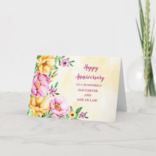 Tarjeta Hija floral e hijo en aniversario de Boda de Derec