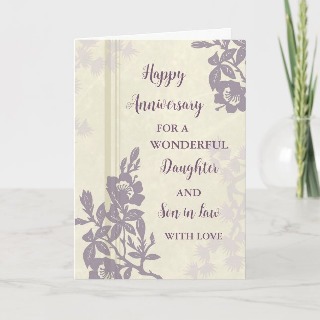 Tarjeta Hija floral e hijo en aniversario de Boda de Derec (Anverso)