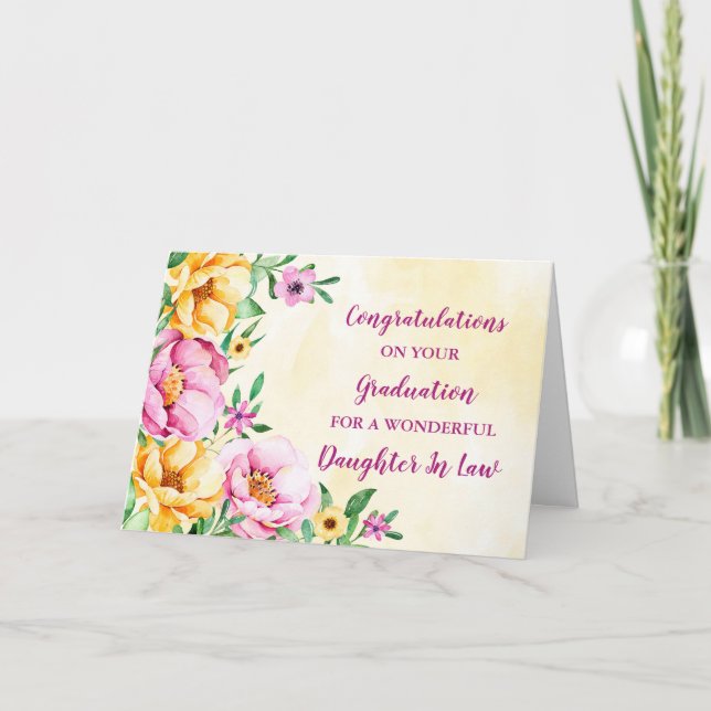 Tarjeta Hija Floral En La Ley Felicita A La Graduación (Anverso)