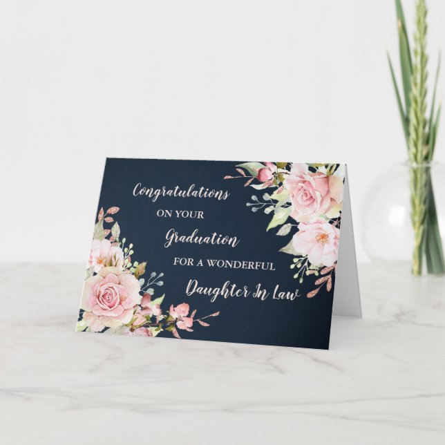 Tarjeta Hija floral en la ley felicita a la graduación (Anverso)