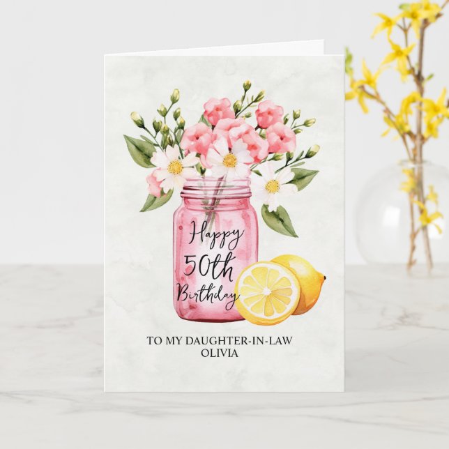 Tarjeta Hija Floral Rosa En Ley 50 Cumpleaños (flor amarilla)