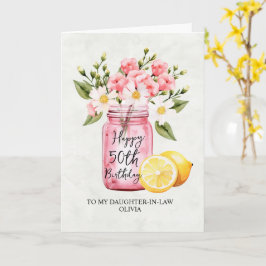 Tarjeta Hija Floral Rosa En Ley 50 Cumpleaños