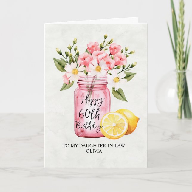 Tarjeta Hija Floral Rosa En Ley 60 Cumpleaños (Anverso)