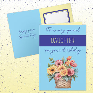 Tarjeta Hija gerbera azul cumpleaños amarillo