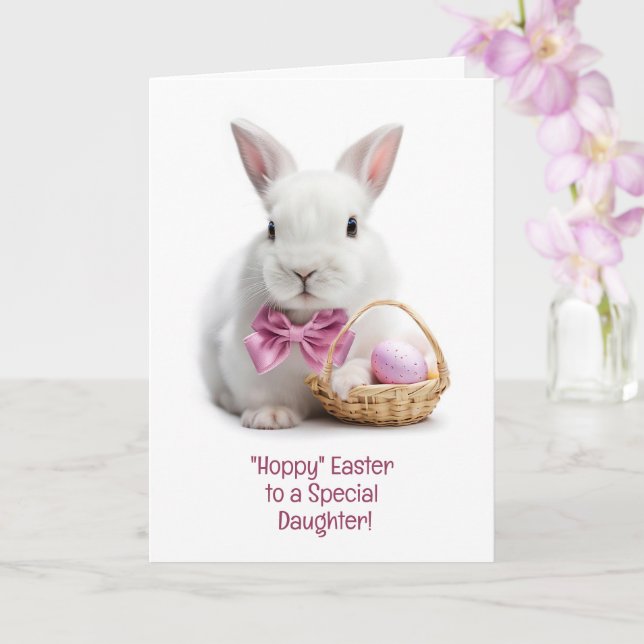 Tarjeta Hija Linda y Divertida Feliz Pascua Conejo Blanco  (Orquídea)