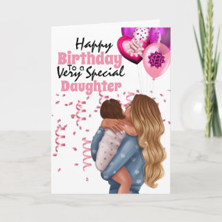 Tarjeta Hija madre ilustracion globos modernos