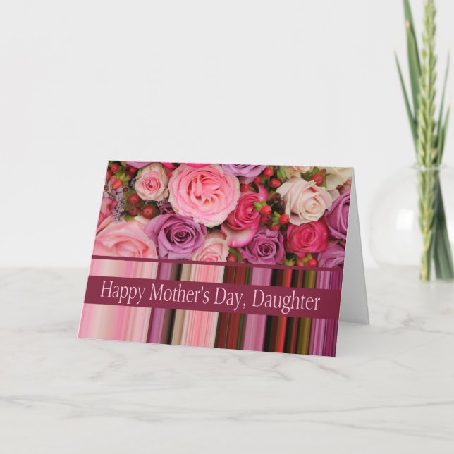 Tarjeta Hija Pastel rosas y rayas Día de la Madre (Anverso)