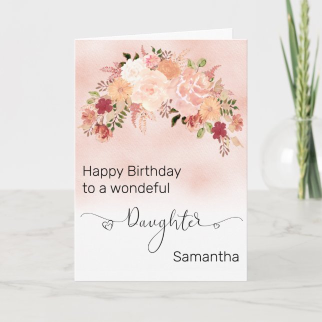 Tarjeta Hija Personalizado Floral Peach acuarela Cumpleaño (Anverso)