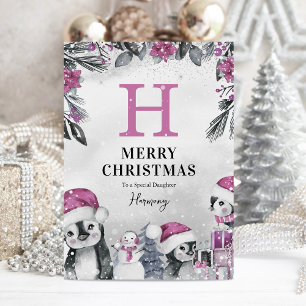Tarjeta Hija Pingüino Rosa Navideña Adorable