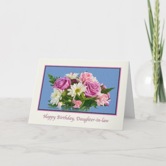 Tarjeta Hija política, cumpleaños, floral, Rosas (Anverso)