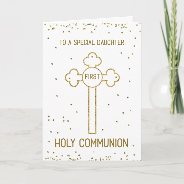 Tarjeta Hija Primero Santa Comunión Cruz de Oro (Anverso)