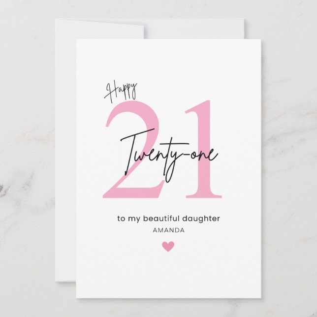 Tarjeta Hija simple personalizada Cumpleaños 21 (Anverso)