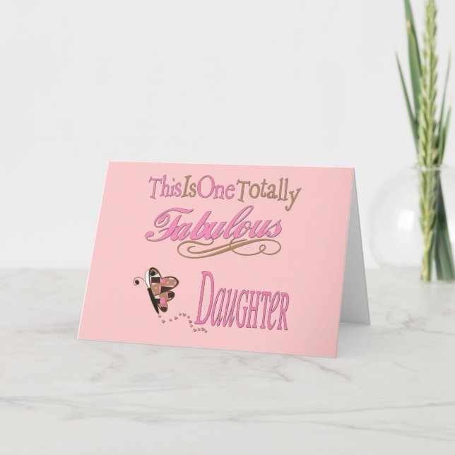 Tarjeta Hija totalmente fabulosa con mariposa rosa (Anverso)