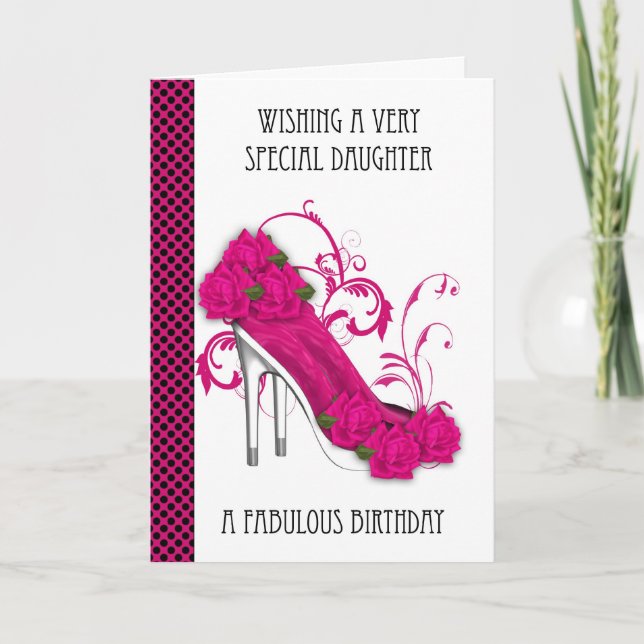 Tarjeta Hija Trendy Shoe Rosa Cumpleaños Saludo Ca (Anverso)