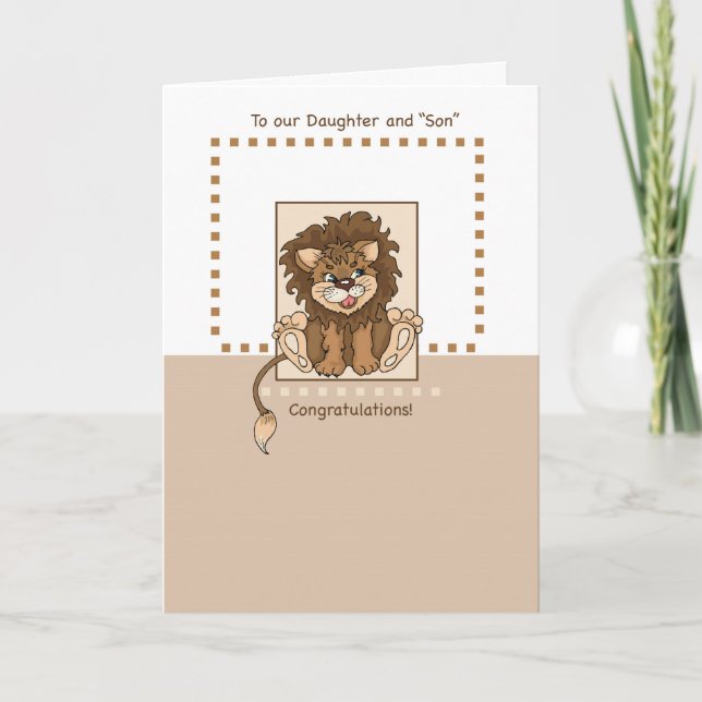Tarjeta Hija y "hijo" felicitaciones bebé león (Anverso)