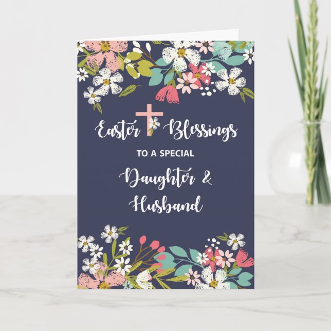 Tarjeta Hija y marido Pascua Cristo subido bendiciones (Anverso)
