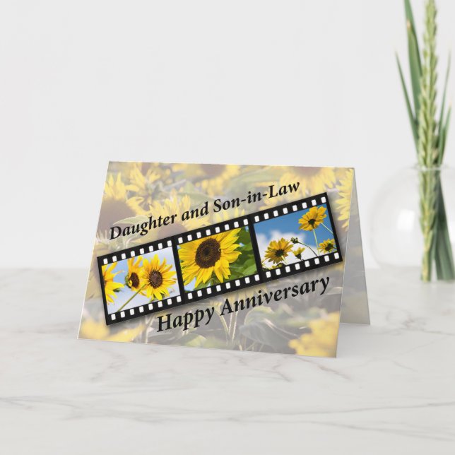 Tarjeta Hija y yerno, aniversario de caída del girasol (Anverso)