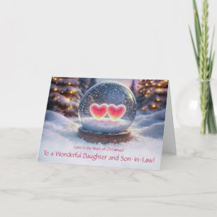 Tarjeta Hija y yerno corazones de Navidad en la nieve