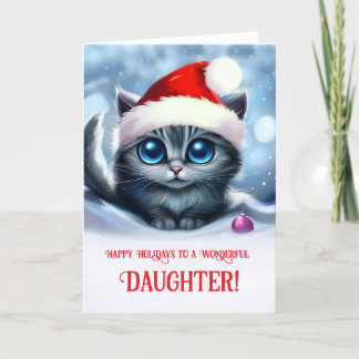 Tarjeta Hijas Navidades con gato en Gorra de vacaciones