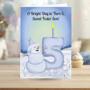 Tarjeta Hijo Adoptivo Cumpleaños 5 Muñeco de Nieve Nevado