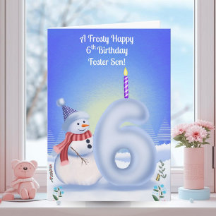 Tarjeta Hijo Adoptivo Cumpleaños 6 Muñeco de Nieve Nevado