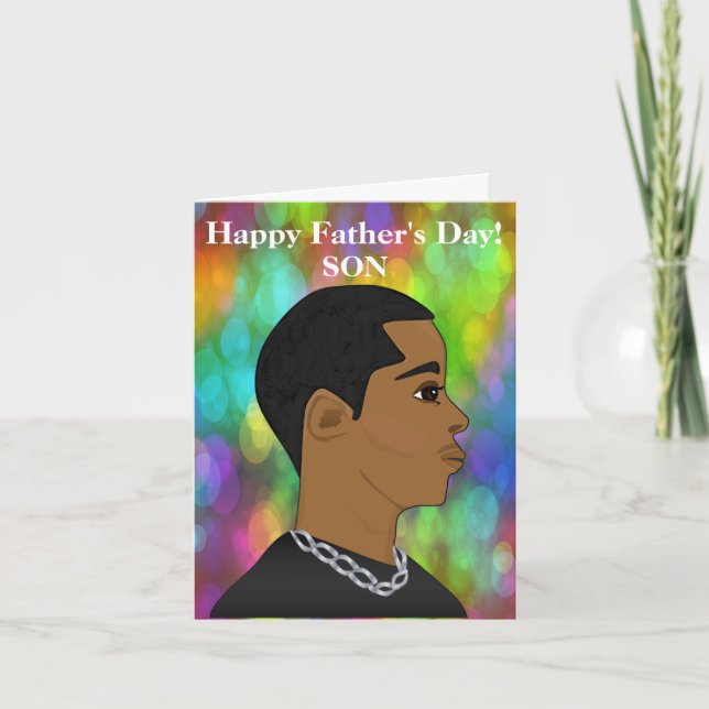 Tarjeta Hijo afroamericano del feliz día del padre (Anverso)