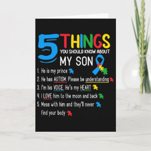 Tarjeta Hijo autista Conciencia sobre el autismo Apoyo par