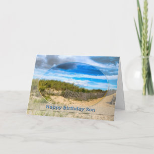 TARJETA HIJO BEACH/OCEAN/DUNES/SCENE DEL CUMPLEAÑOS