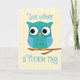 Tarjeta Hijo búho de cumpleaños azul y verde