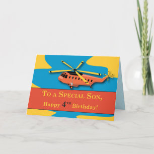 Tarjeta Hijo, cuarto cumpleaños con helicóptero