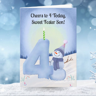 Tarjeta Hijo de Acogida Cumpleaños 4 Muñeco de Nieve Nevad