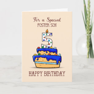 Tarjeta Hijo de Páster 5 cumpleaños, 5 en dulce pastel azu