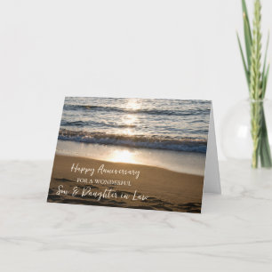 Tarjeta Hijo de playa y hija en aniversario de Boda de Der