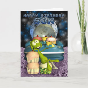Tarjeta Hijo del feliz cumpleaños, fuera de este mundo,