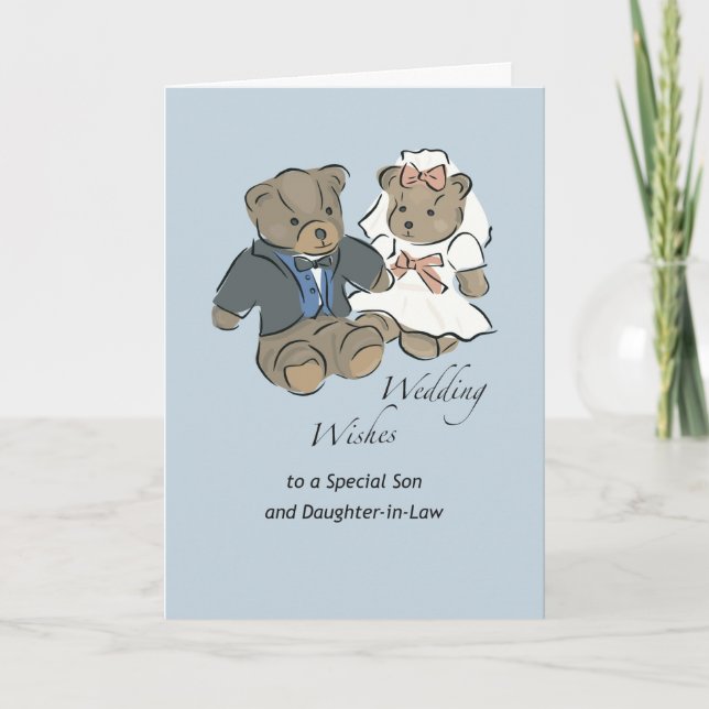Tarjeta Hijo e hija en ley Teddy Oso Boda deseos (Anverso)