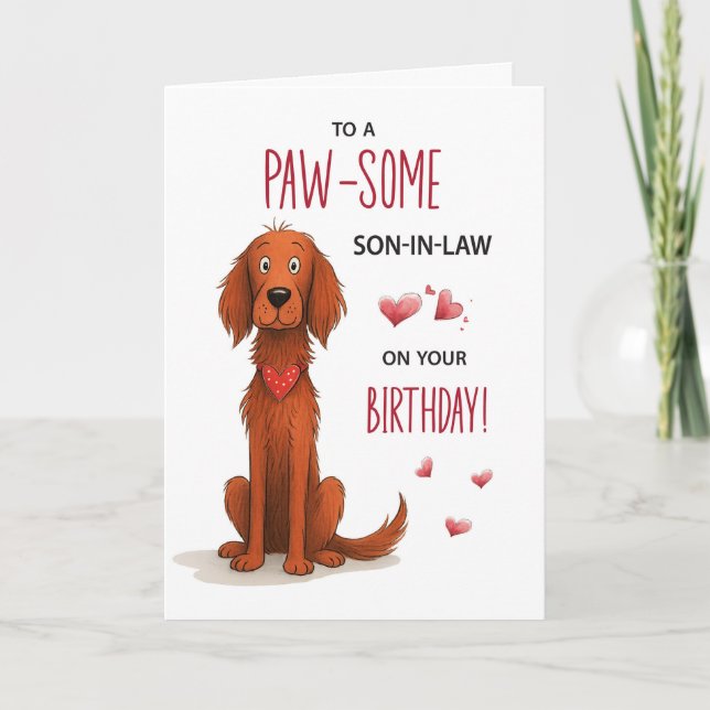 Tarjeta Hijo en Derecho Irlandés Setter Whimsical Cumpleañ (Anverso)