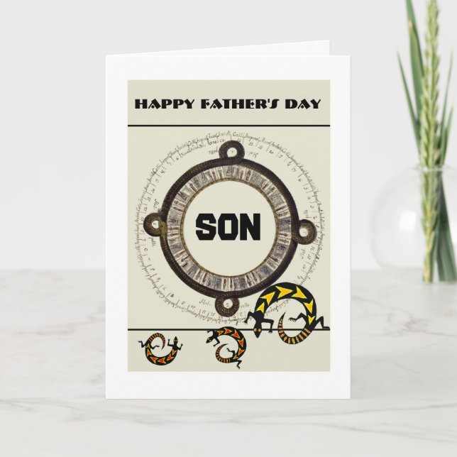 Tarjeta Hijo / Feliz Día del Padre - Mayas / lagartos (Anverso)