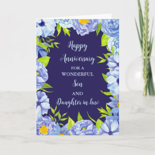 Tarjeta Hijo floral e hija en aniversario de Boda de leyes