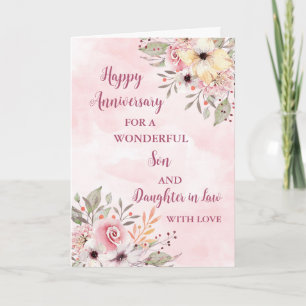 Tarjeta Hijo floral e hija en aniversario de Boda de leyes