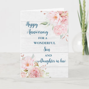 Tarjeta Hijo floral e hija en aniversario de Boda de leyes