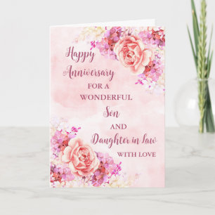 Tarjeta Hijo floral e hija en aniversario de ley