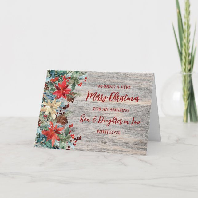 Tarjeta Hijo floral e hija en ley Feliz Navidad (Anverso)
