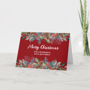 Tarjeta Hijo floral y Navidades familiares rusos