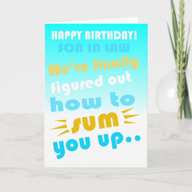 Tarjeta Hijo gracioso en la ley feliz deseo de cumpleaños (Anverso)