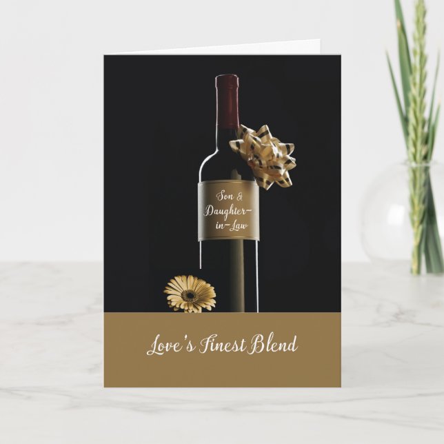 Tarjeta Hijo y hija en aniversario de ley botella de vino (Anverso)