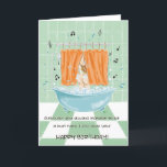 Tarjeta Him Funny Humour Singing In The Shower Birthday<br><div class="desc">Modern funny cartoon style mens play on words happy birthday card. Perfect for a brother,  cousin,  friend,  dad,  male,  uncle,  son,  husband,  boyfriend. Exclusive to the Green Elephant Cards brand.</div>