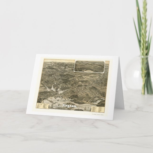 Tarjeta Hingham, mapa panorámico de las MAMÁES - 1885 (Anverso)